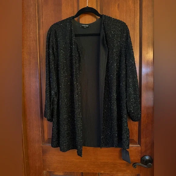 Naeem Khan Timeless Women's Black Fully Beaded Silk Jacket size L - Picture 2 of 6